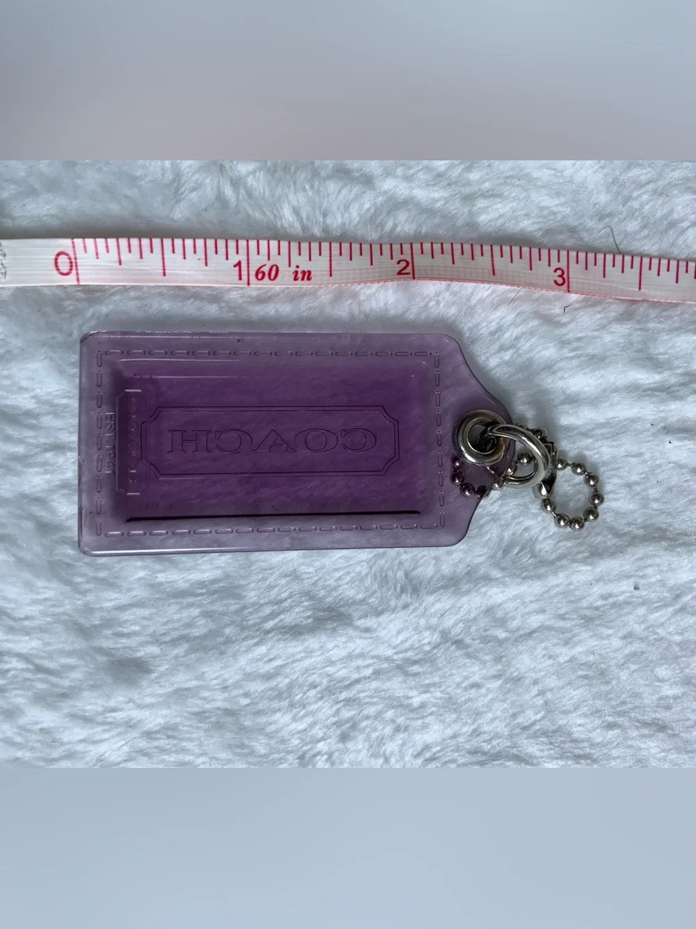 Coach Purple Transparent Leather Tag Keychain with Ball Chain